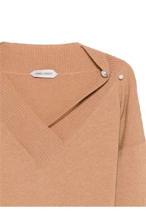 Maglione con scollo a V in cashmere cammello ALBERTA FERRETTI | A090666050086